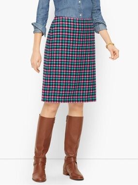 🌸Talbots Pink and Teal Plaid Midi Skirt